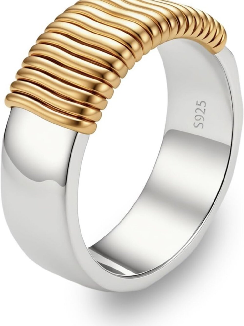 Vintage Two-Tone Wide 925 Sterling Silver Rings for Women - Elegant Statement